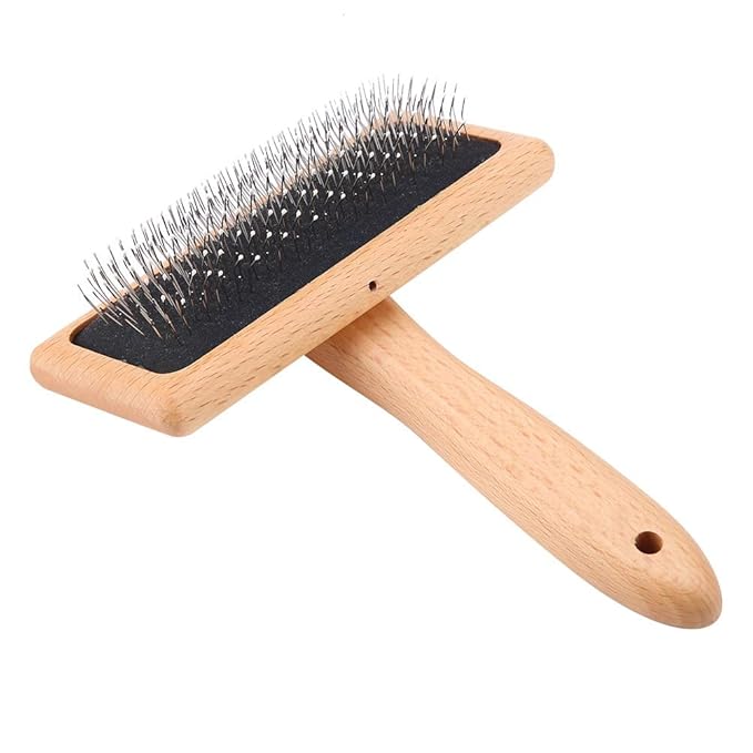 Oumefar Bamboo Cushion Premium Cat Grooming Brushes Pet Hair Comb Pet Slicker Brush Wooden Eco-Friendly with Stainless Steel Pins for Pets Dogs Cats(Square head large)