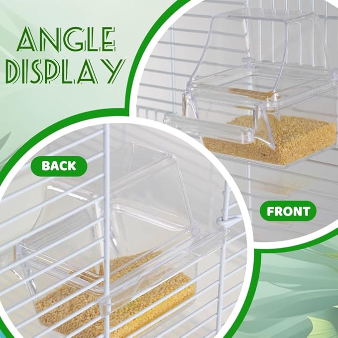 4 Pack Bird Feeders for Cage, No Mess Clear Hanging Parrot Food Bowl, Plastic Slot Food & Water Dispenser Bowl Set, Bird Cage Accessories for Hamsters,Pigeons,Parrot