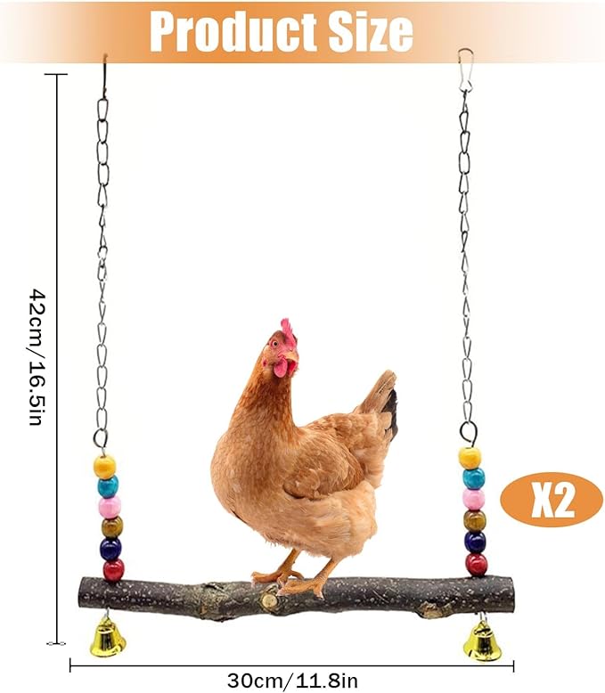 Chicken Bird Swing,Chicken Perch,Natural Wooden Swing Toys,Wood Stand for Chick,Safe and Relief of Stress,Chicken Coop Accessories,Coop Swing for Chicken Bird,Parrot,Hens (A)