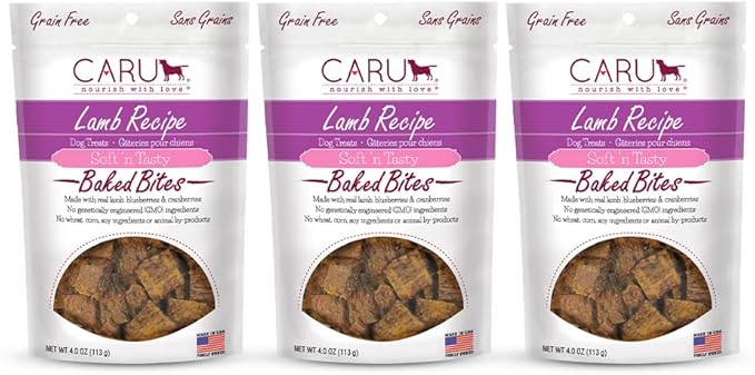Caru - Soft n Tasty Baked Bites - Lamb Bites Dog Treats - Flavorful Training Treats - 4 oz Bags - Pack of 3