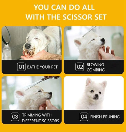 Dream Reach Dog Grooming Scissors - 7'' Professional Pet Cat Hair Scissors Set - Best Cutting & Curved & Thinning Shear Scissors & Grooming Comb Kit for Small Large Dogs Cats Pets