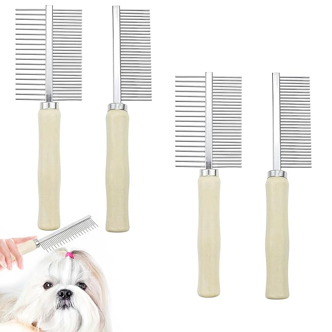 4 PACK Dog Cat Pet Comb Stainless Steel Cat Double-Sided Grooming Brush Professional Dog Grooming Comb Pet Hair Brush Cat Flea Comb for Long Short Hair Fur Brush Tool