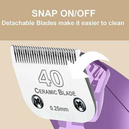 2 Pack Detachable Pet Dog Grooming Clipper Ceramic Blade,Compatible with Andis Size 40 Cut Length 1/100"(0.25mm),Compatible with Oster A5,Wahl KM Series Clippers