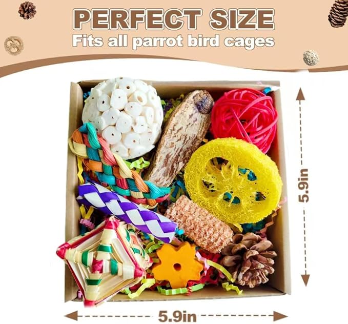 Parakeet Toys, Bird Toy Conure Grass Mat Budgie Shredder Hanging Set Cockatiel Foraging Toys Parrot Climbing Wall Toy Lovebird Cage Accessories for Small Birds (Colorful-Cockatiels Box Toys)
