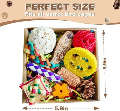 Parakeet Toys, Bird Toy Conure Grass Mat Budgie Shredder Hanging Set Cockatiel Foraging Toys Parrot Climbing Wall Toy Lovebird Cage Accessories for Small Birds (Colorful-Cockatiels Box Toys)