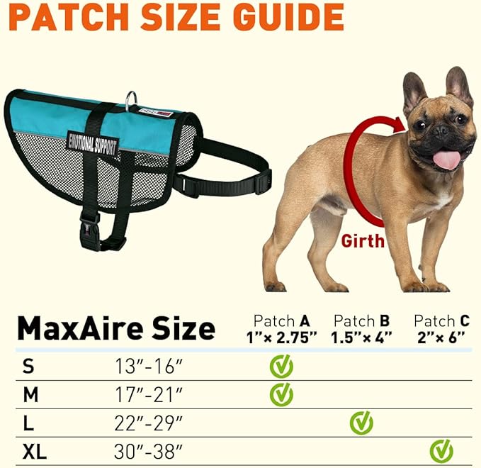 Dogline 22"-29" MaxAire Mesh Vest for Dogs and 2 Removable Emotional Support Patches, Large, Turquoise