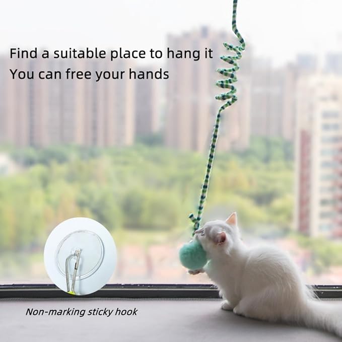 3Pcs Cat Spring Toys with Ball Hanging Kitten Toys Pets Interactive Toy Cat Ball Toys with Bell Long Tail Elastic Soft Plush Cat Toys for Indoor Kitten and Cats (yellowbluegreen, 3pcs)