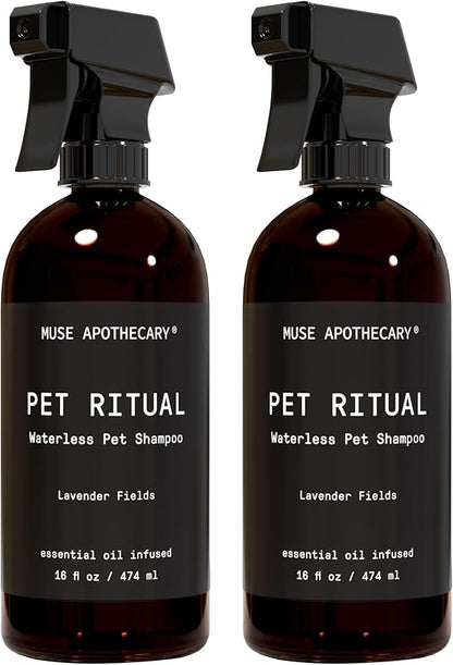 Muse Apothecary Pet Ritual Aromatic Waterless Shampoo for Pets - No Rinse Dog Shampoo - Waterless Shampoo for Cats - Waterless Dog Shampoo for Large Dogs - Essential Oils Infused, 16oz Lavender Fields