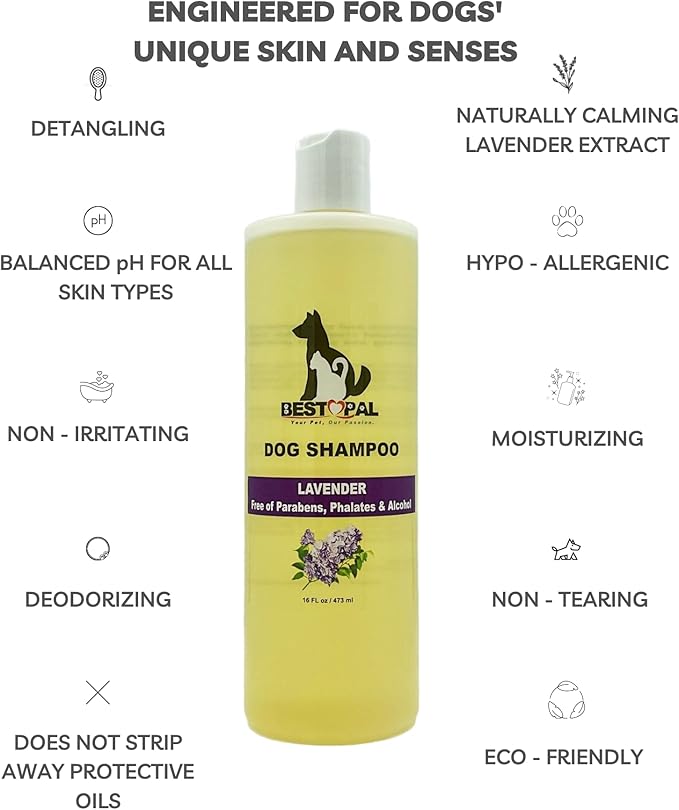 Dog Shampoo | Natural Lavender Hypoallergenic Dog wash | Balanced pH for All Dog Skin, Cruelty Free 16 oz