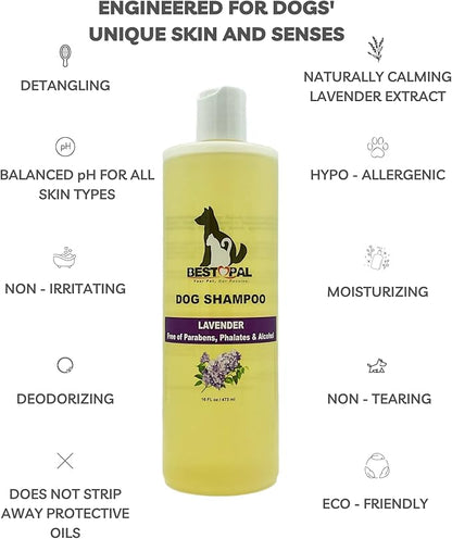 Dog Shampoo | Natural Lavender Hypoallergenic Dog wash | Balanced pH for All Dog Skin, Cruelty Free 16 oz
