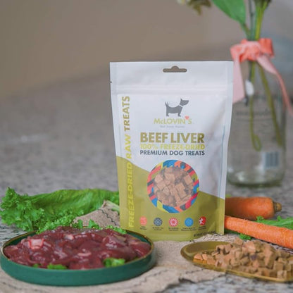 McLovin's Pet Freeze Dried Raw Beef Liver Dog Treats and Toppers, 4 oz. - Single Ingredient, Grain-Free, Gluten-Free, High Protein Treat - Healthy Dog Training Treats