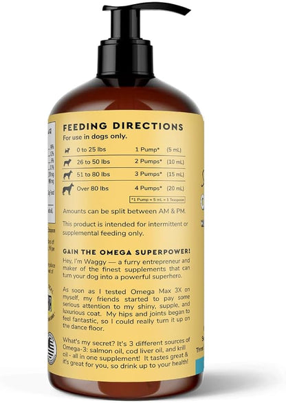 Wonder Paws Fish Oil for Dogs - Omega 3 for Dogs from Alaskan Salmon, Cod & Krill Oil - EPA DHA Fatty Acids - Less Shedding & Itching - Skin, Joint, Immune & Heart Health - Liquid Supplement (32 oz)