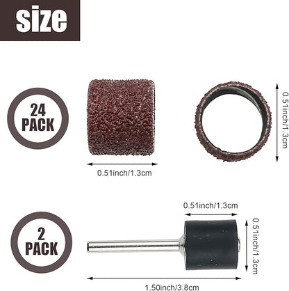 26 Pack Nail Grinder for Dogs Replacement Kit Sanding Drum Set Grit Sand Bands Shank Rotary Tool Kit Pet Nail Smoother Dog Claw Care (80#/120#)