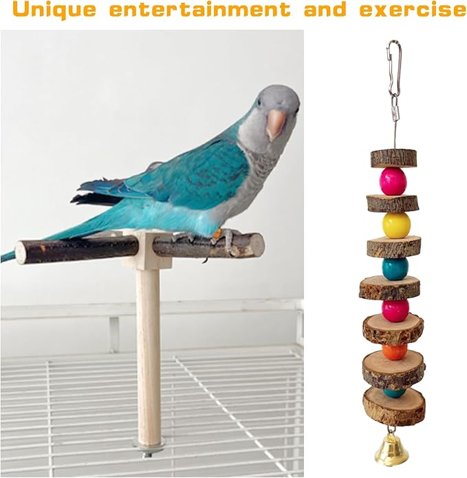 Rotating Parrot Perch Toy with Chew Toy,Interactive Spinning Toys，Wooden Exercise Wheel Parrot Toys, Bird Perch Bird Toys Parakeet Toys，Bird Cage Accessories Wooden Chew Toys Perch Stand