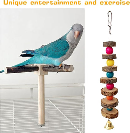 Rotating Parrot Perch Toy with Chew Toy,Interactive Spinning Toys，Wooden Exercise Wheel Parrot Toys, Bird Perch Bird Toys Parakeet Toys，Bird Cage Accessories Wooden Chew Toys Perch Stand