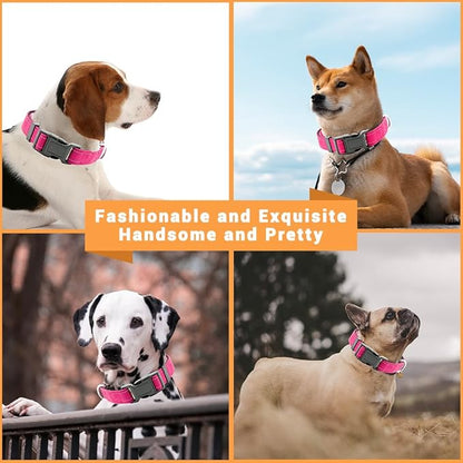 2 Pack Reflective Dog Collar with Safety Locking Buckle, Adjustable Soft Breathable Comfortable Nylon Pet Collar for Small, Medium and Large Dogs, Hotpink, M