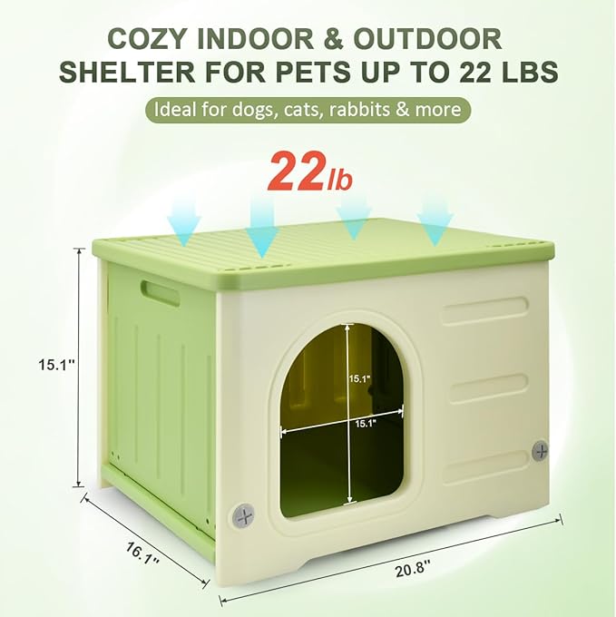 Outdoor Pet Kennels House  Waterproof & Insulated Shelter for Feral Cats & Dogs, Weatherproof Elevated Pet House for Outdoor/Indoor Use, Sturdy Plastic Pet Bed, Easy Assembly