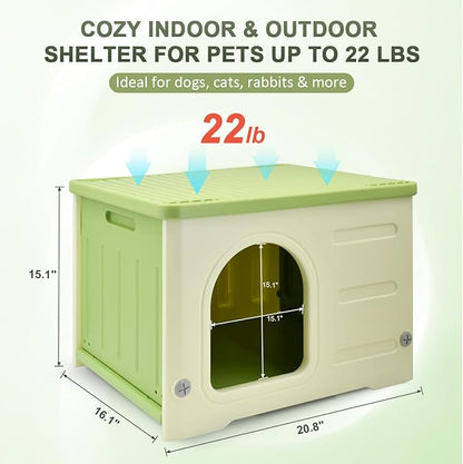 Outdoor Pet Kennels House  Waterproof & Insulated Shelter for Feral Cats & Dogs, Weatherproof Elevated Pet House for Outdoor/Indoor Use, Sturdy Plastic Pet Bed, Easy Assembly