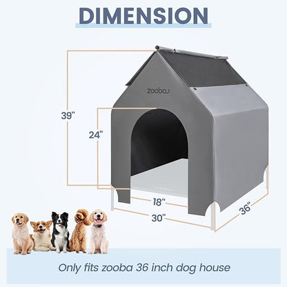 36 Durable Dog House Cover - Waterproof & UV-Resistant 600D Oxford Fabric Canopy for Outdoor Kennels - Cover Only, Fits 36"x30"x44" Houses - Protective Large Breed Shelter Top - Cool Grey