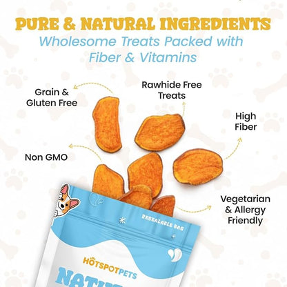 Dehydrated Sweet Potato Dog Treats - 1lb All-Natural, High Protein, Low Fat - Slow Roasted Oven Baked A Healthy Rawhide Alternative Dog Chews - Training & Treats
