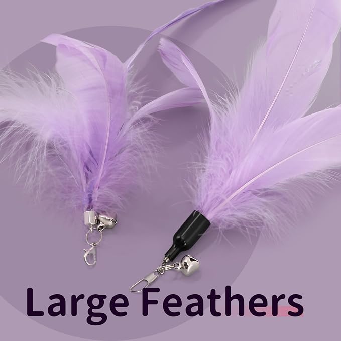 SONGWAY Cat Wand Toys for Indoor Cats - Cat Toy Set with Retractable Teaser Wand and 6 PCS Fairy Feather Toy Refills, Dragonfly Tassel Cat Toys Interactive, Purple
