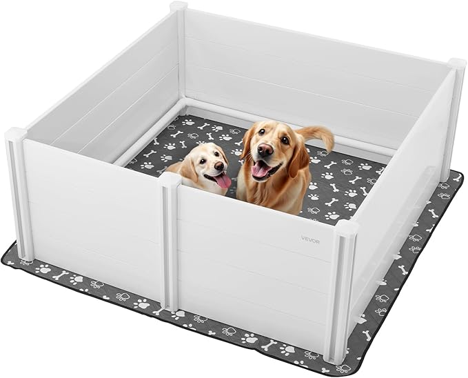 VEVOR Dogs Whelping Box, 60 x 60 x 24 inch, Plastic PVC Puppies Playpen with Height Adjustable Door and Washable Pee Pad, Anti-Deformation Indoor Puppy Play Pen for Extra Large Breed Dogs, Milk White
