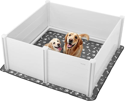 VEVOR Dogs Whelping Box, 60 x 60 x 24 inch, Plastic PVC Puppies Playpen with Height Adjustable Door and Washable Pee Pad, Anti-Deformation Indoor Puppy Play Pen for Extra Large Breed Dogs, Milk White