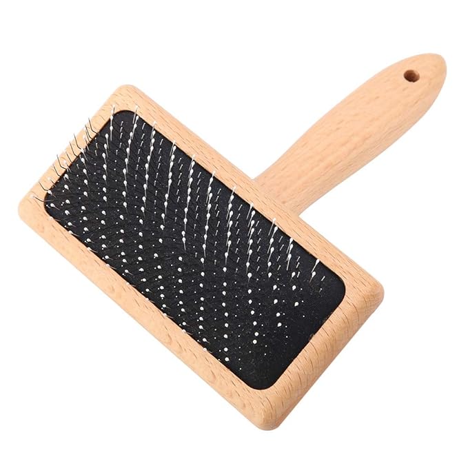 Oumefar Bamboo Cushion Premium Cat Grooming Brushes Pet Hair Comb Pet Slicker Brush Wooden Eco-Friendly with Stainless Steel Pins for Pets Dogs Cats(Square head large)