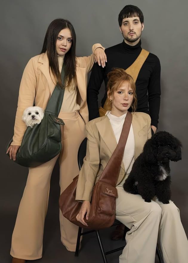 Noah & Paw Dog Sling Carrier for Small Dogs 5-18lb, Dog Sling for Small Dogs and Cats, Dog Carrier with Adjustable Padded Strap, Vegan Leather Lined with Fur, Double Safety Feature, Machine Washable