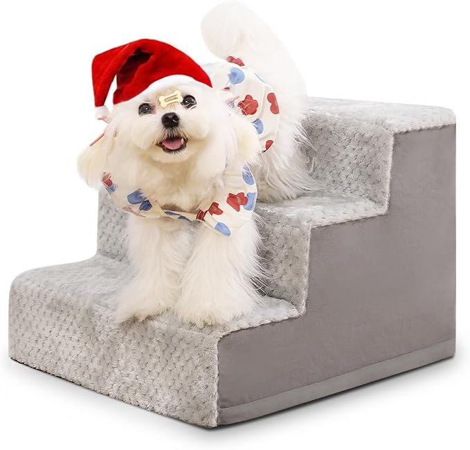 Dog Stairs for Small Dogs,13" H,3-Step Dog Steps for High Bed,Couch,Pet Stairs for Dogs and Cats Climbing with Non-Slip Bottom and Washable Cover,Light Grey