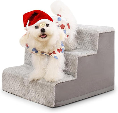 Dog Stairs for Small Dogs,13" H,3-Step Dog Steps for High Bed,Couch,Pet Stairs for Dogs and Cats Climbing with Non-Slip Bottom and Washable Cover,Light Grey
