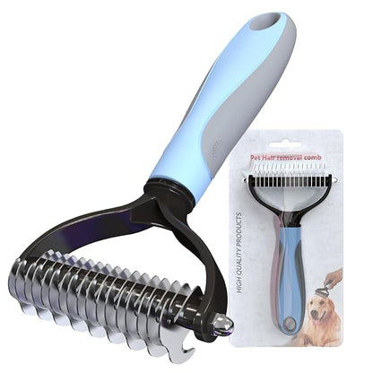 Pawmingle Cat Brush, Double Sided Deshedding for Dogs & Cats, Skin Friendly Grooming Dog Brush, Pet Shedding Brush,Undercoat Rake for dogs Grooming Supplies,Blue,Extra Wide (Blue, Large)