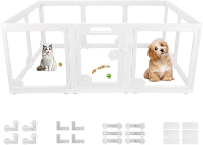 Dog Playpen Clear Acrylic Plastic for Puppy Cat Rabbit Transparent Pet Pen Puppy Playpen Indoor Easy Assemble Foldable Whelping Box for Dogs Puppy Playpen with Gate (10 PCS)