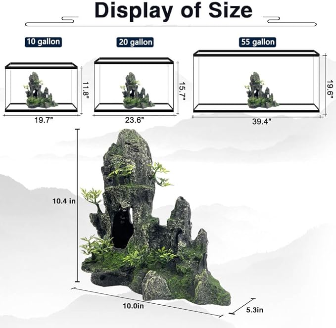 Aquarium Decorations Large and Tall Large Aquarium Decoration for Fish Tank Decorations Fish Tank Ornaments Mountain View Stone Ornament Tree Rock Cave Artificial Fishtank Ornament