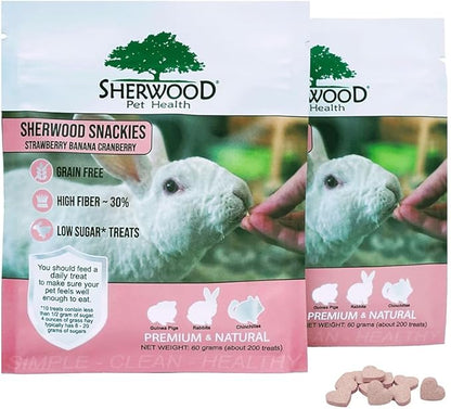 Sherwood Pet Health Snackies for Chinchillas, Rabbits & Guinea Pigs, Grain-Free, Real Fruit, Low Sugar and High in Fiber Treats in Multiple Flavors