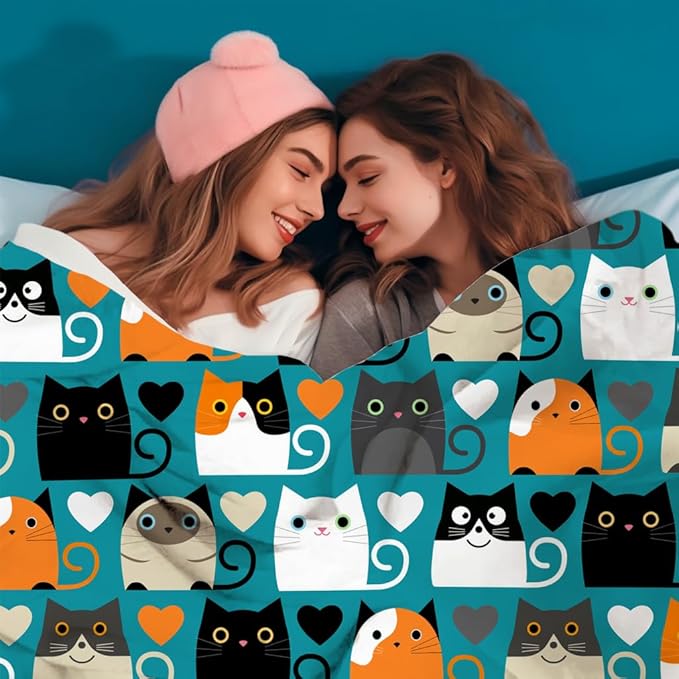 Cat Blanket Soft Cozy Flannel Throw Blanket Warm Lightweight Blankets Gifts for Cat Lovers Kids Girls Women Adults 60"x50"