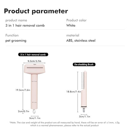 3 In 1 Pet Dematting Tool, Dog Flea Lice Combs for Grooming, Undercoat Rake & Dematting Comb for Detangling Matted or Knotted Undercoat Hair, Great for Short or Long-haired Dogs & Cats - Pink