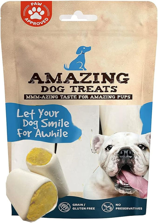 Amazing Dog Treats - Stuffed Shin Bone for Dogs (Bacon and Cheese, 2-3 Inch - 4 Count) - All Natural Dog Bones