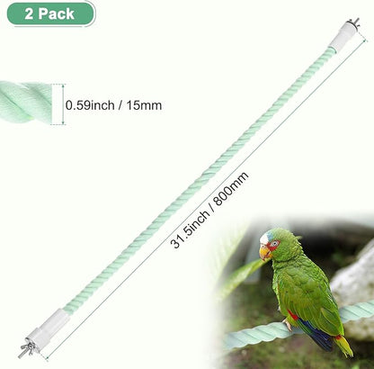 2-Pack Rope Perches for Bird Cages, 31.5 in Length Comfort Grip Flexible Rope Perch Beak & Paw Grinding for Parrots/Cockatiels/Parakeets, Bird Platform Sand [Cyan]