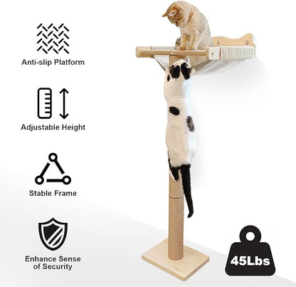 Cat Window Perch with Scratching Post, 46" Adjustable Tall Scratching Posts & Suction Cup – Multi-Level Perch for Climbing, Bird Watching, and Play, Supports 45 lbs (Drilling-Free)