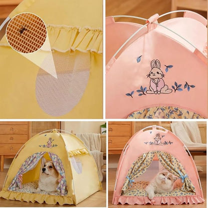 Cute Cat Teepee Cave, Foldable Indoor Outdoor Cat Tent with Thick Mat, XL