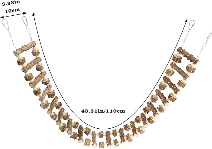 Natural Pepper Wood Hanging Pet Bridge & Swing, Rat & Hamster Climbing Toys, Bird Cage Accessories, Suitable for Parrot, Rat, Squirrel, Sugar Gliders