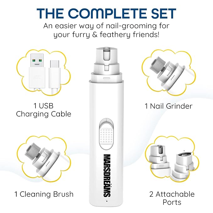 Dog Nail Trimmers, Usable as Cat Nail Clippers, Dog Nail Grinder, Easy and Safe Silent Dog Nail Grinder with Rechargeable Battery, Suitable for Small, Medium, and Large Dogs