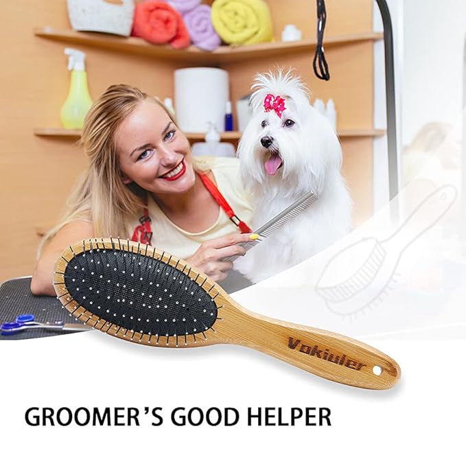 Double Sided Dog and Cat Brush - Bristle and Pin for Grooming, Real Boar Bristle With Bamboo Handle for Long Short Hair, 4 Pack Comb, Black+Yellow