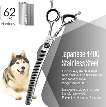 Dog Grooming Scissors: 7 inch Pet Curved Chunker Shears Made Of Japanese 440C Advanced Stainless Steel Professional Grooming Scissors for Dogs Cats and Other Pets