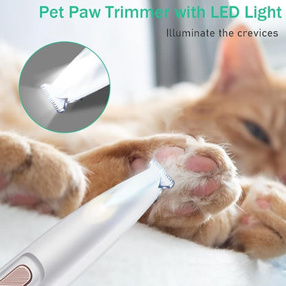 Dog Paw Trimmer, Electric Dog Clippers with LED Light, Rechargeable Low Noise Pet Hair Trimmer for Grooming, Cordless Pet Paw Trimmer, Pet Hair Shaver for Small Dogs Cats