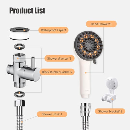 Dog Shower Brush with Massage Function & High Pressure Hose (6.6ft), Handheld Pet Bath Sprayer, No Drill Wall-Mount Holder, 3 Spray Modes for Tough Stain Removal & Grooming