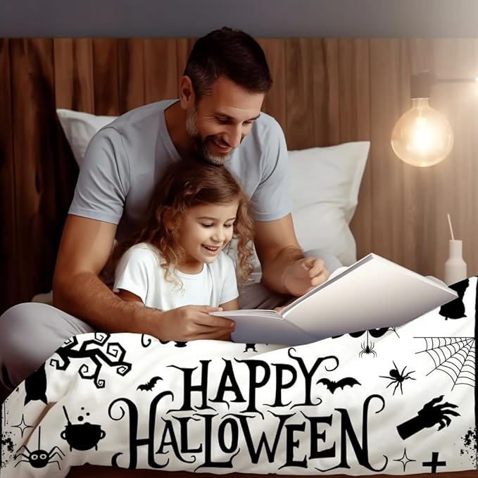 Halloween Blanket Cat Bedding Soft Warmth Flannel Throw Blankets Ghost Bat Pumpkin Blanket Gifts for Sofa Bed Couch Chair All Seasons 50"x40"