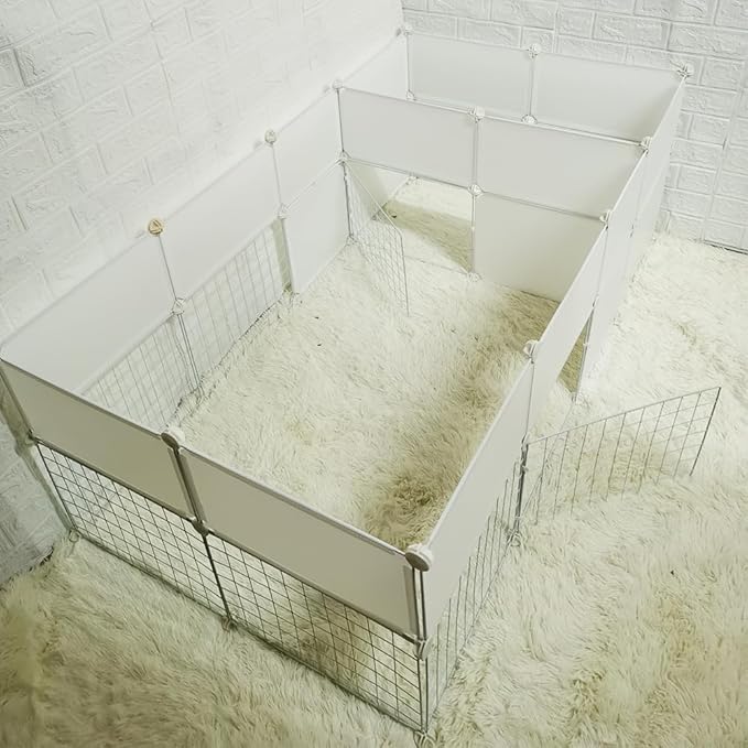 Dog Playpen Indoor with Door, DIY Puppy Play Pen Portable Metal Wire Yard Fence Small Animal Exercise Cage for Small-Sized Dog (White(Middle)
