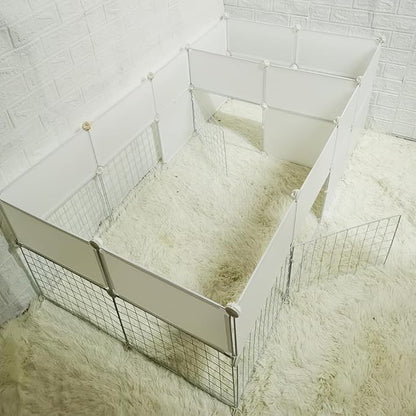 Dog Playpen Indoor with Door, DIY Puppy Play Pen Portable Metal Wire Yard Fence Small Animal Exercise Cage for Small-Sized Dog (White(Middle)